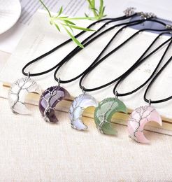 Natural Crystal Pendant Tree Of Life Moon Shape Reiki Polished Mineral Jewelry Healing Stone For Men Women Jewelry Gift8508707