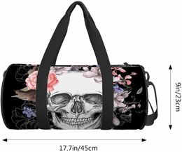 Skull Flowers Sports Duffle Bag Vintage Day of The Dead Men Women Weekender Bag for Travelling Tote Gym Bag Shoulder Bag