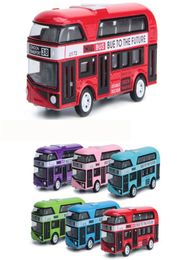HT Diecast Alloy London Doubledecker Bus Sightseeing Car Model Toy Pullback Ornament for Christmas Kid Birthday Boy Gift Co6983415