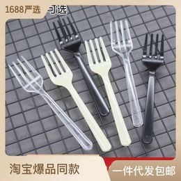 Forks Small Transparent Fruit Fork Cake Black Plastic Bangui Dessert Postage Factory A Wholesale.