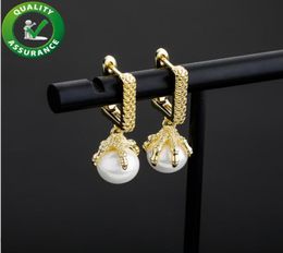 Stud Earrings Fashion Hip Hop Jewellery Mens Diamond Earring Iced Out Square Dragon Claw Pearl Ear Rings Luxury Designer Accessories4383248