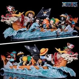 Comics Heroes One Piece Anime Figure Straw Hat Group Dragon Boat Figures Luffy Nami Zoro Sanji Brook Robin Usopp Chopper Franky Model Toy 240413