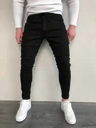 Men Jeans Stretch Skinny Denim Pants Solid Colour Black Blue Autumn Summer Luxury Street Harajuku Hip-Hop Style Slim Fit Trousers 240328
