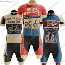 Cycling Jersey Sets 2023 Vintage Cycling Jersey Retro Beer Riding Club Set Summer Cycling Clothing Mens Kits Road Bike Shirt Suit Bicyc Bib Shorts L48