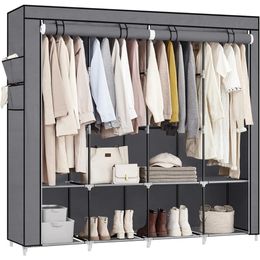 SONGMICS Portable Closet, Wardrobe Closet Organizer with Cover, 4 Hanging Rods and Shelves, 4 Side Pockets,