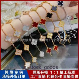 High end designer bangles for vancleff CNC V Gold High Version Clover Five Flower Bracelet Rose Gold Red Jade Marrow White Fritillaria Full Diamond Bracelet Original