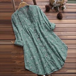 Women's T-Shirt Women Spring Cotton Linen T-Shirt Dress Plus Size Ladies Casual Baggy Tunic Blouse Tops Female Floral Clothing 2024L2403