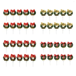 Decorative Flowers 10 Pieces Mini Christmas Wreaths Home Decoration Winter Holiday Tree Decorations Cupcake Sticks Cake