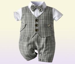 Children039s suit Baby Boy Christening Birthday Outfit Kids Plaid Suits Newborn Gentleman Wedding Bowtie Formal Clothes Infant 3798307