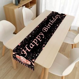 1pc 35*180cm Polyester Black Gold Birthday Table Runner Baby Adult Happy Birthday Party Decor For Home Boys Girls Party Supplies