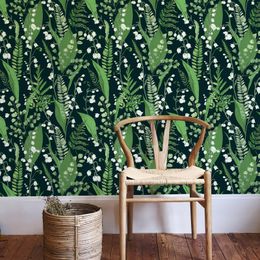 Fresh Green Leaf Waterproof PVC Wallpaper Retro Dark Green Botanical Peel And Stick Wallpaper Spring Flower Living Room Decor