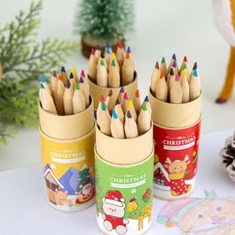 12 Color Christmas Painting Pencil Set Santa Claus Snowman Bear Color Pencil School Reward Supplies Student Stationery Kids Gift
