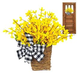 Decorative Flowers Door Basket Wreath Vibrant Front Decor With Artificial Spring Plaid Bowknot For Home