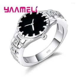 Cluster Rings Novelty Watch Look 925 Sterling Silver Finger Ring For Women Men Cubic Zirconia Jewelry Christmas Party Accessories