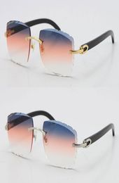 Selling 3524012 Rimless Original Black Buffalo Horn Sunglasses carving Lens Unisex driving glasses C Decoration gold metal frame E8340311