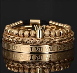 3pcs set Luxury Roman Royal Crown Charm Bracelet Men Stainless Steel Geometry Pulseiras Open Adjustable Bracelets Couple Jewelry G2131696