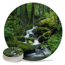 Table Mats Forest Water Stones Trees Ceramic Set Coffee Tea Cup Coasters Kitchen Accessories Round Placemat