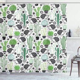 Shower Curtains Cactus Curtain Cartoon Style Inspired Drawing Of Hedgehog Animals Saguaro And Prickly Pear Bathroom Decor Set With Hooks