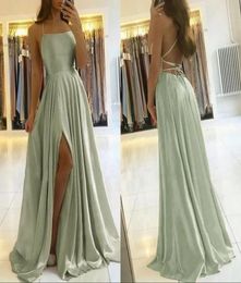 Evening Gowns Off the Shoulder Satin Long Prom Dresses with Leg Slit Vneck Floor Length Arabic robe de soiree3261829