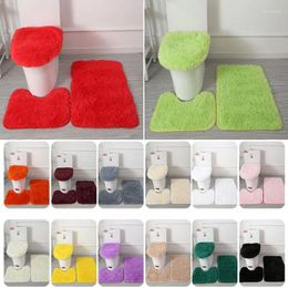 Bath Mats 3pcs/set Solid Color Bathroom Mat Set Geometric Simplicity Fluffy Hairs Carpets Modern Toilet Lid Cover Rugs Kit U-shaped