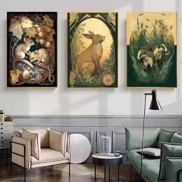 Vintage Horse Owl Deer Fox Mouse Wildlife Canvas Printed Mural Poster Retro Animals Wall Art Living Room Home Gift Decor Cuadros