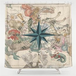 Shower Curtains Compass Curtain By Ho Me Lili Home Kid Bathroom Bath Dorm Decor Boy Girl Ancient Christmas Zodiac Gift Grey Teal