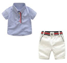 Little Boys Summer Outfits Stripe Short Sleeve Shirts White Shorts 2 Piece Gentleman Clothes Suit9867557