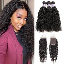 Curly Body Hair Extensions Loose Deep 34pcs With Lace 44 Closure Straight Water Human Hair Bundles With Closure2511317