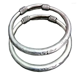 Decorative Figurines China Tibetan Silver Carved Round Bar Bracelet A Pair