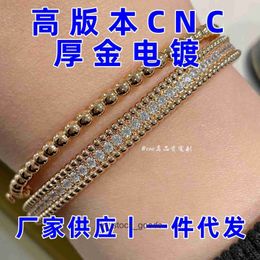 High end designer bangles for vancleff S925 Pure Silver Bead Bracelet Full Single Diamond Beads High Version CNC Thick Gold Electroplated 18K Gold Original 1to1