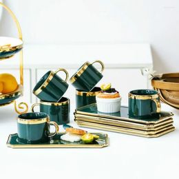 Cups Saucers Green Nordic Luxury Coffee Cup Set Spoon Dish A