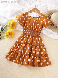 Girl's Dresses Kids Dress For Girls 4-7 Years Girls Dress V-neck Polka Dotted Dress Summer Dress Y240412