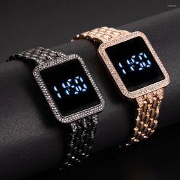 Wristwatches Luxury Rhinestone Digital Watch For Women Simple Touch Screen LED Fashion Steel Strap Rose Gold Ladies