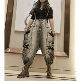 Women's Pants Fashionable Design Thin Denim Strap For Women 2024 Summer Loose Fitting High Waisted Overalls Jeans LX393S