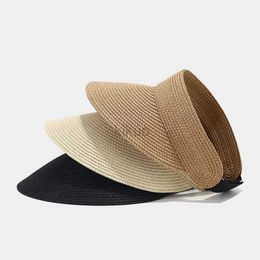 Visors Wide Brim Hats Bucket Hats Summer Solid Sun Hat Straw Hat Foldable Top Visor Cap For Women 01 240412