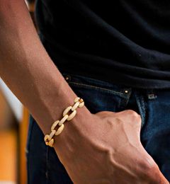 21cm cuban link chain lab diamond cz mens bracelet gold plated iced out bling cool hip hop rock boy men jewelry chain9845313