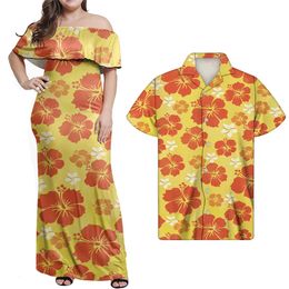 Hycool Bodycon Dress Shirt Set Hawaii Flower Print Multi Color Party Dress For Women Stylish Long Dress Off Shoulder 240410