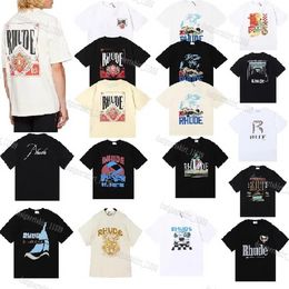 Designer Rhude Men t Wear Summer Round Neck Sweat Absorbing Sleeves Outdoor Breathable Cotton Tees Heavy Weight Womens Tshirt 1