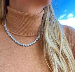 Hip Hop Iced Out Bling AAAA Zircon Heart Tennis Chain Necklace Women Fashion Jewellery Gold Silver Colour Pink CZ Choker Necklace 2208812129