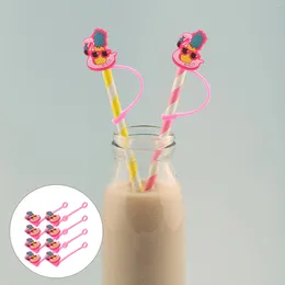 Disposable Cups Straws 8 Pcs Summer Decor Straw Cap Dust Plug Covers Tips Sleeves Hat Novelty Silica Gel Drinking