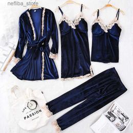 Pijamas sexy y Velor New Velvet Sleepwear Autumn Winter Sleepwear Robe Robe 4pcs pijamas conjuntos de pajama solto roupas caseiras feminino femme L410