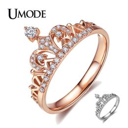 Crystal Fashion Rose Gold Crown Rings for Women White Gold Engagement Wedding Ring Jewellery Anillos Mujer Bague AUR02172977631