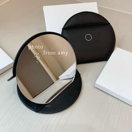 Fashion women black leather folding makeup mirrors portable mirror with gift box for ladies Favourite vogue items vip gifts