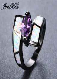 JUNXIN Boho Female Male WhiteBlue Fire Opal Rings For Women Black Gold Filled Pink Purple Zircon Marquise Ring Wedding Jewelry9388740