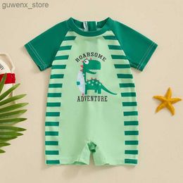 Jednoczęściowe 0-3t Dziecięce chłopcy Summer Szybkość kąpielowa swobodny dinozaur nadruk krótki rękaw Monokini Swimsuit Bathing Kąpiec Y240412