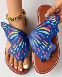 Slippers Women's Butterfly Shaped Toe Post Colorblock Flat Outdoor Banquet Shoes Women Sandals