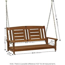 Furinno Tioman Hardwood Patio / Garden / Outdoor 4ft Porch Swing, 2 Seater with Hanging Chains, Natural Swing Chair