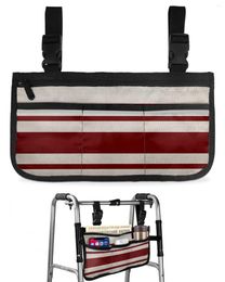 Storage Bags Vintage Stripe Texture Red Wheelchair Bag With Pockets Armrest Side Electric Scooter Walking Frame Pouch