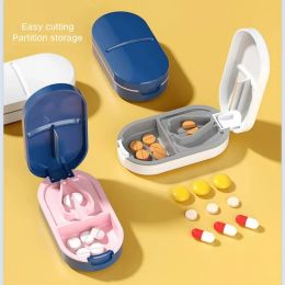 Pill Cutter Portable 2 in 1 Medicine Storage Box Pill Tablets Organizers Container Waterproof Pill Divider Tablet Cut Pills