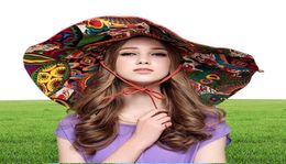 Sun Hats For Women Summer Large Beach Hat Flower Printed Wide Brim Hats Ladies Elegant Hats Girls Vacation Tour Hat Accessories8866916